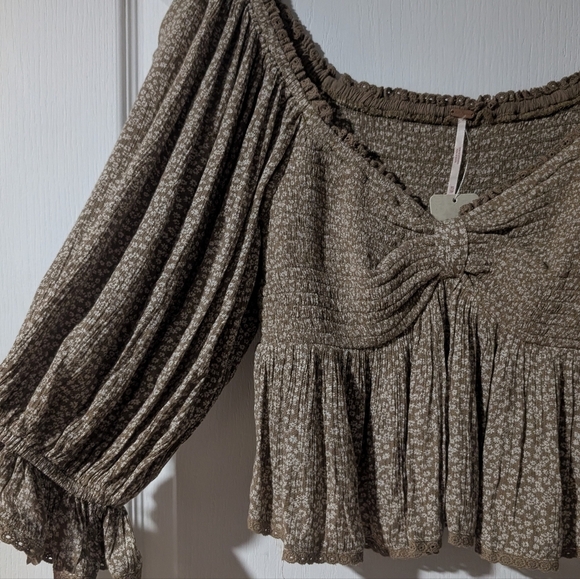 NWT Free People | Brittnee Printed Top In Tropical Nut - Picture 6 of 13